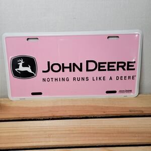 John Deere Embossed Pink & White Metal 6" X 12" License Plate